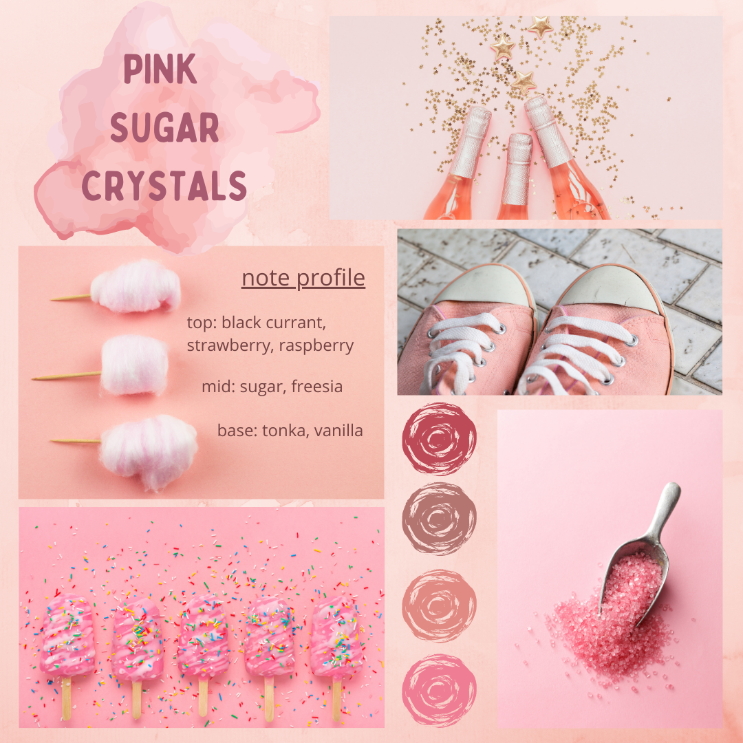 Pink Sugar Crystals Mood Board: Cotton candy, sprinkles, pink and white sneakers